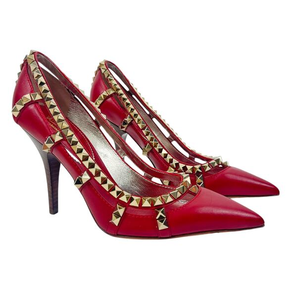 Valentino Garavani Shoes - NEW Valentino Garavani Rockstud Leather Pumps Red Pointed Toe Size IT37/US7